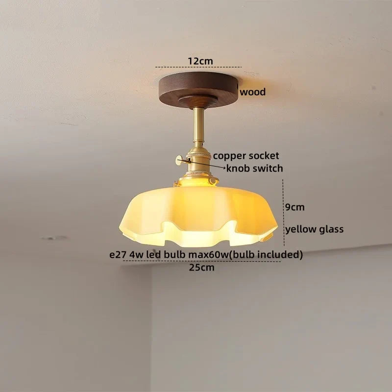 DecorBites™ Amber Glass Copper LED Ceiling Light Fixture for Modern Home Decor