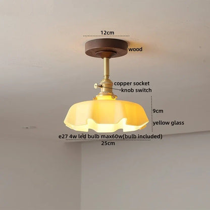 DecorBites™ Green Glass LED Ceiling Lights: Modern Copper Wood Indoor Lamp