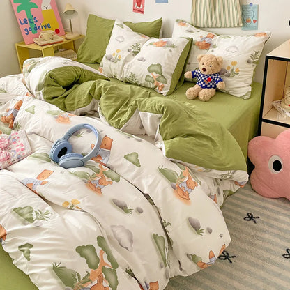 DecorBites™ Cartoon Pattern Cotton Bed Sets Quilt Cover Sheet Pillowcase Bedclothes
