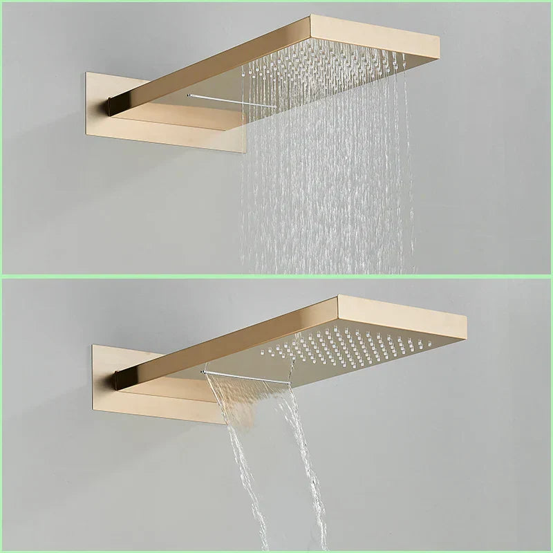 DecorBites™ Gold Thermostatic Rain Waterfall Shower Faucet Set - Wall Mounted Shower System