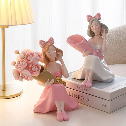 DecorBites™ Girl Statues Vase Ornaments Office Decor Figurines TV Cabinets Floral Accessories