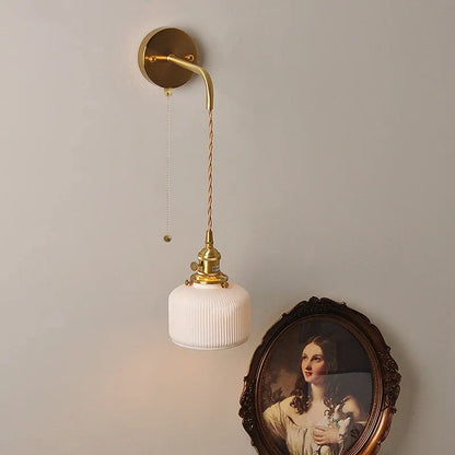DecorBites™ Copper Ceramic LED Wall Light Fixture Pull Chain Switch Modern Wall Lamp