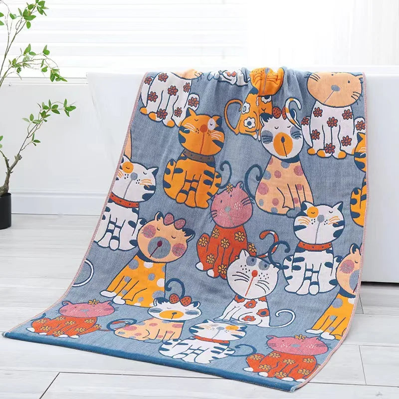 DecorBites™ Bohemian Floral Cotton Gauze Bath Towel 70*140 - Soft & High Quality for Women, Children, and Adults