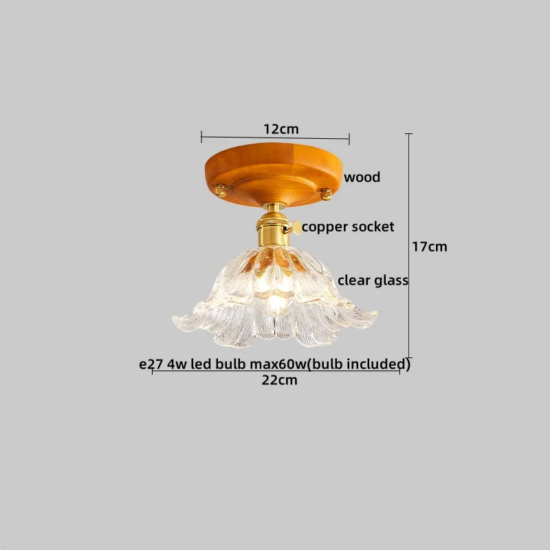 DecorBites™ Amber Glass LED Ceiling Light: Modern Aluminum Wood Kitchen Balcony Room Lamp