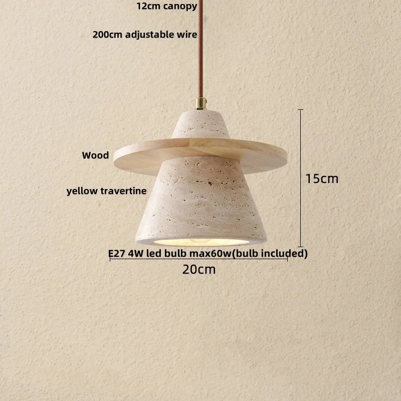 DecorBites™ LED Pendant Lamp Yellow Travertine Japanese Style Adjustable Hanging Lights
