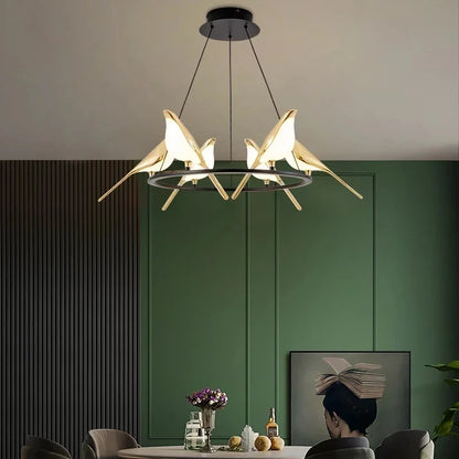 DecorBites™ Gold Magpie Bird LED Ceiling Chandelier for Dining Room Decor