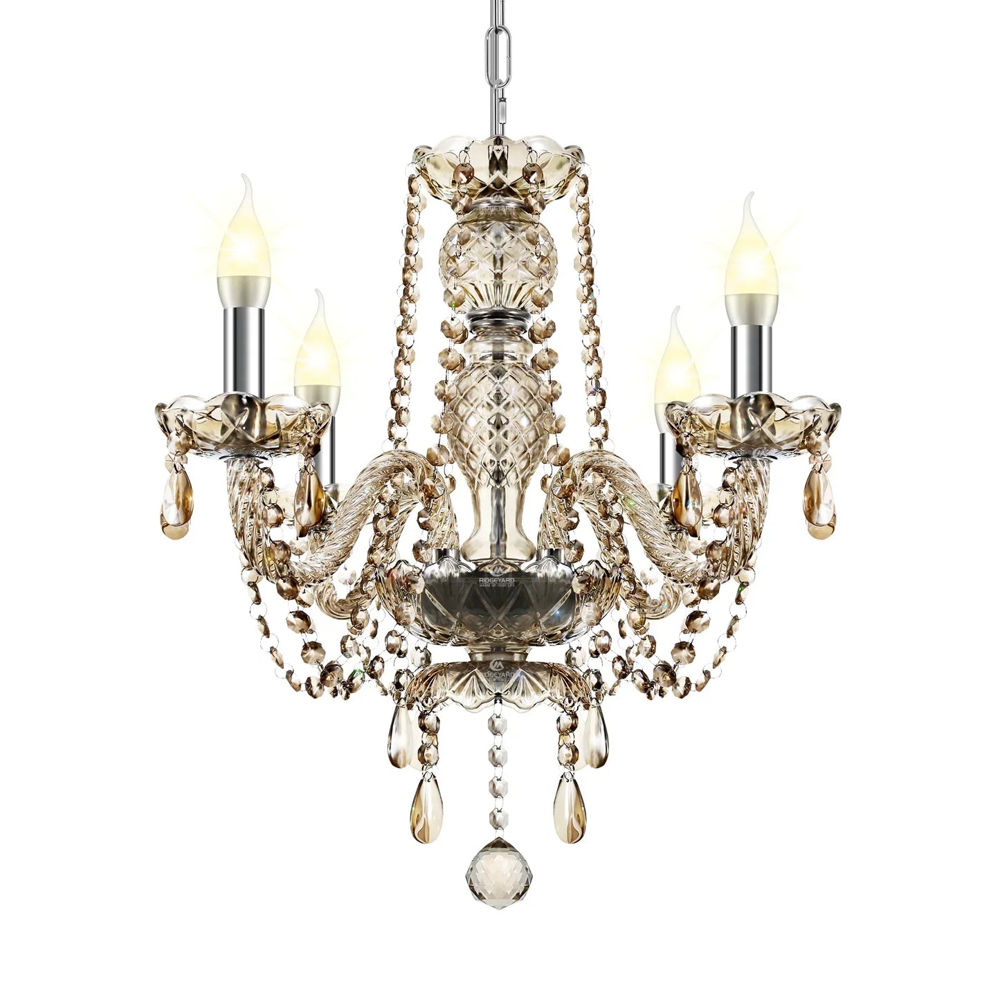 DecorBites™ Crystal Chandelier Pendant Light Cognac Gold LED Luxury Lamp for Dining Living Room