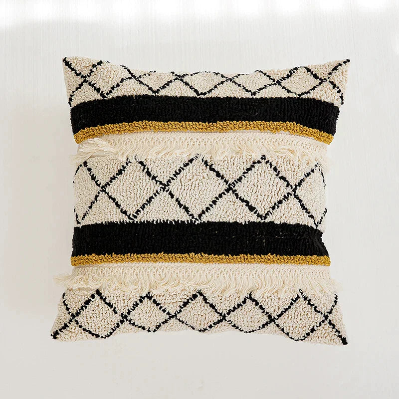 DecorBites™ Boho Tufted Pillow Cover with Tassels - 45x45cm Square for Home Décor
