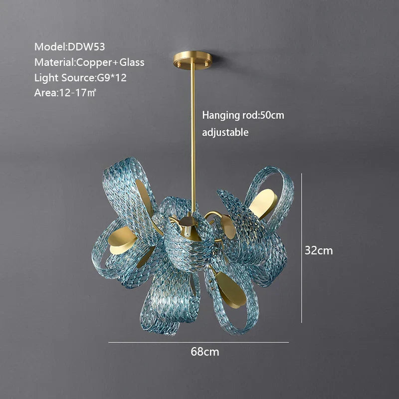 DecorBites™ Blue Glass Luxury Brass Ceiling Pendant Light - Creative Flower Design