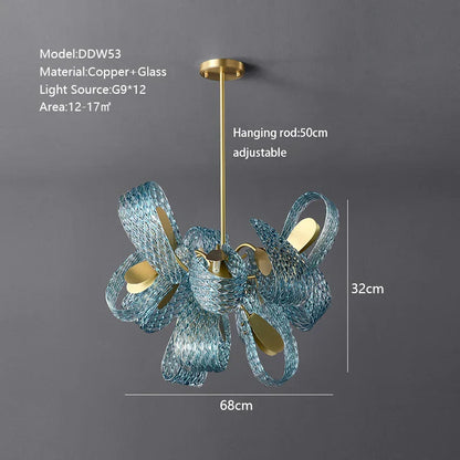 DecorBites™ Blue Glass Luxury Brass Ceiling Pendant Light - Creative Flower Design