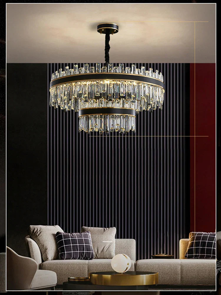 DecorBites™ Crystal Chandelier Round Light Fixture for Luxury Living Room Décor
