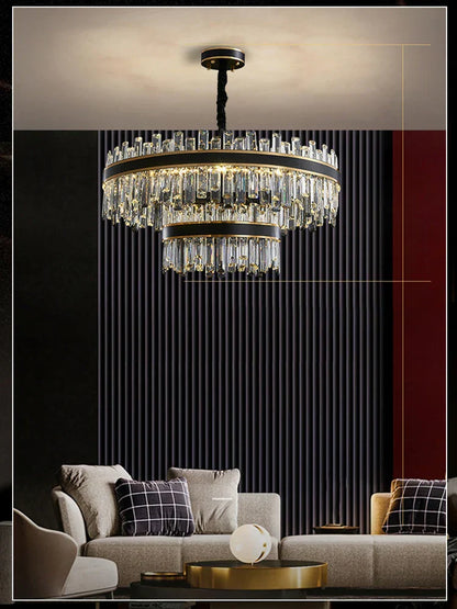 DecorBites™ Crystal Chandelier Round Light Fixture for Luxury Living Room Décor