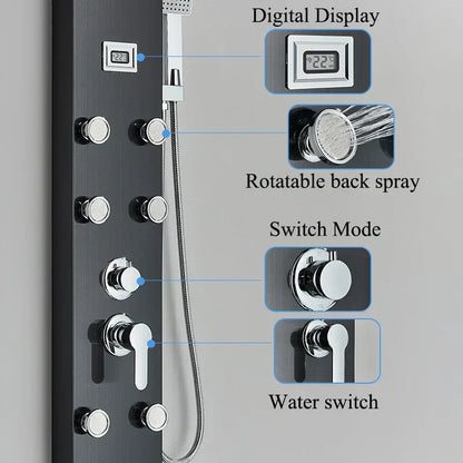 DecorBites™ Black Shower Panel Column Wall Mount Rainfall Waterfall Faucet Hot Cold Mixer Tap