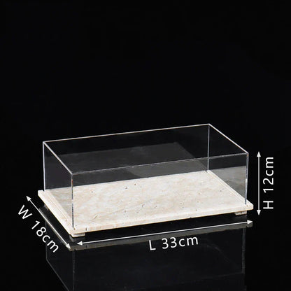 Acrylic Display Case on Travertine Base by DecorBites™ for Collectibles, Figurines, Desserts