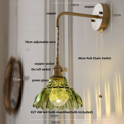 DecorBites™ Amber Glass LED Wall Sconce, Brass Finish, Adjustable Wire, Modern Nordic Style