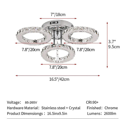 DecorBites™ Crystal LED Rings Ceiling Chandelier Dimmable Luminaire