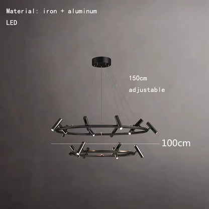 DecorBites™ Black LED Spot Chandelier: Modern Minimalist Rotatable Hanging Lamp for Home Decor
