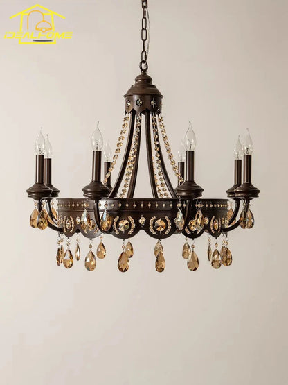 DecorBites™ Iron Art Crystal Candle Chandelier LED Lighting for Living Room Bedroom Bar