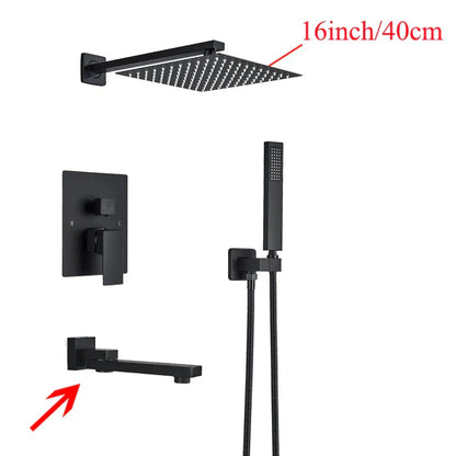 DecorBites™ Black Wall Mounted Shower System with Handshower - 12/16 Inch Rainwater Faucet
