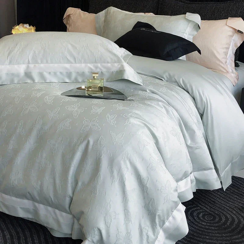DecorBites™ Butterfly Jacquard Bedding Set - 4Pcs Brushed Lyocell Cotton Duvet Cover & Sheet