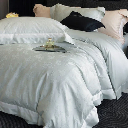 DecorBites™ Butterfly Jacquard Bedding Set - 4Pcs Brushed Lyocell Cotton Duvet Cover & Sheet