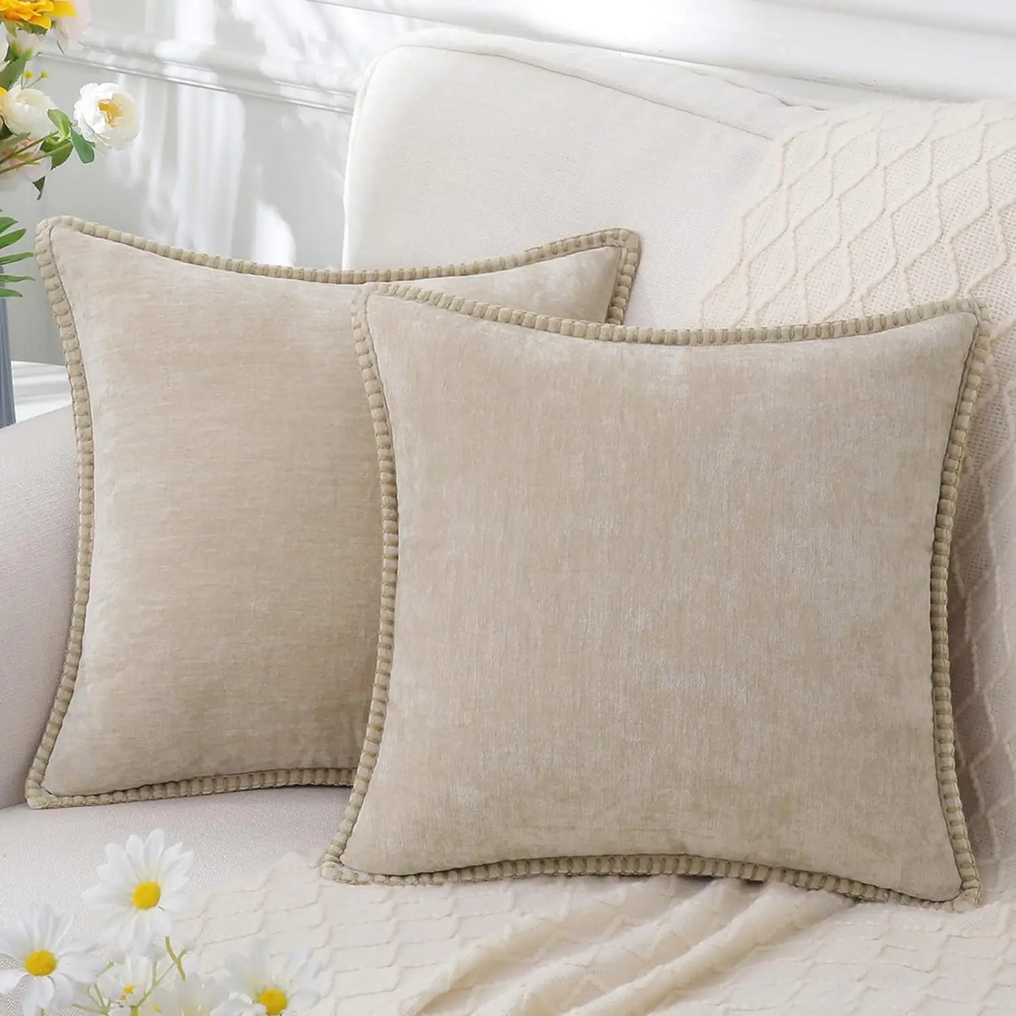 DecorBites™ Blue Chenille Cushion Covers 18x18 Luxury Throw Pillow Cover for Home Decor