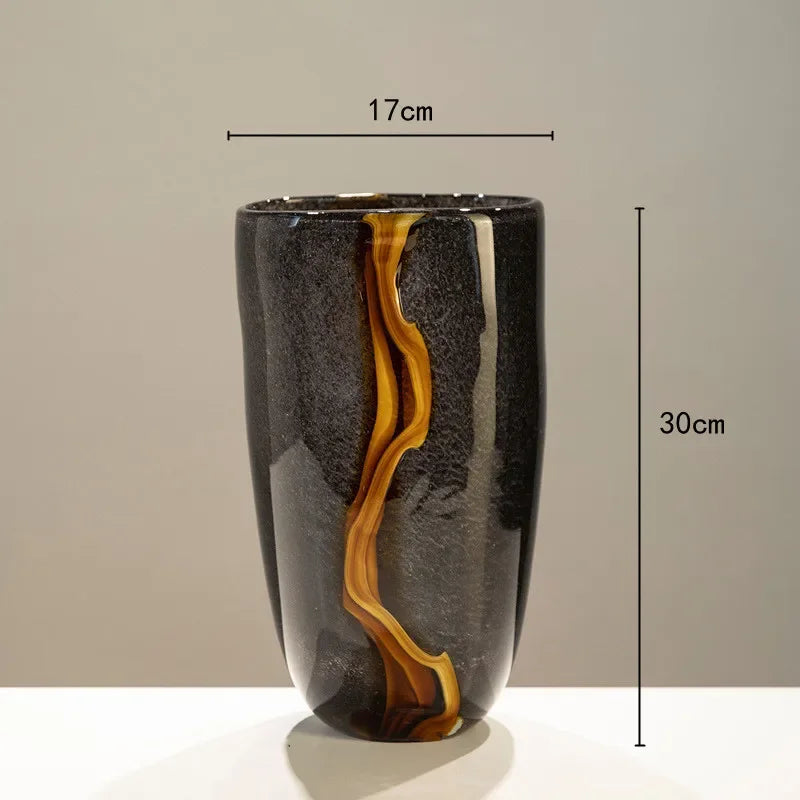 DecorBites™ Black Glass Vase Flower Pot for Terrarium Room Decoration and Floral Arrangement