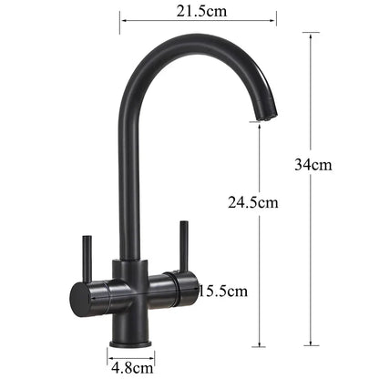 DecorBites™ Black Purified Water Kitchen Faucet Hot Cold Mixer Dual Handles Drinking Water Tap