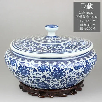 DecorBites™ Blue Flower Ceramic Tea Caddy Jar - Living Room Decor or Home Ornament