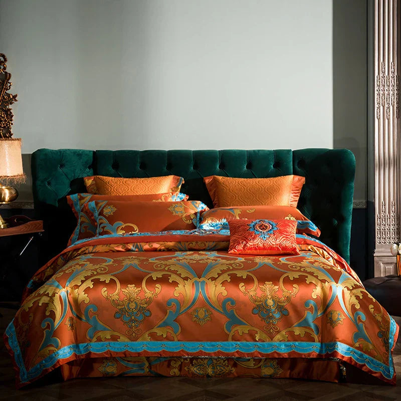 DecorBites™ 200S Embroidery Cotton Bedding Set: Queen King Linens with Duvet, Sheet, Pillowcase