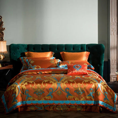 DecorBites™ 200S Embroidery Cotton Bedding Set: Queen King Linens with Duvet, Sheet, Pillowcase