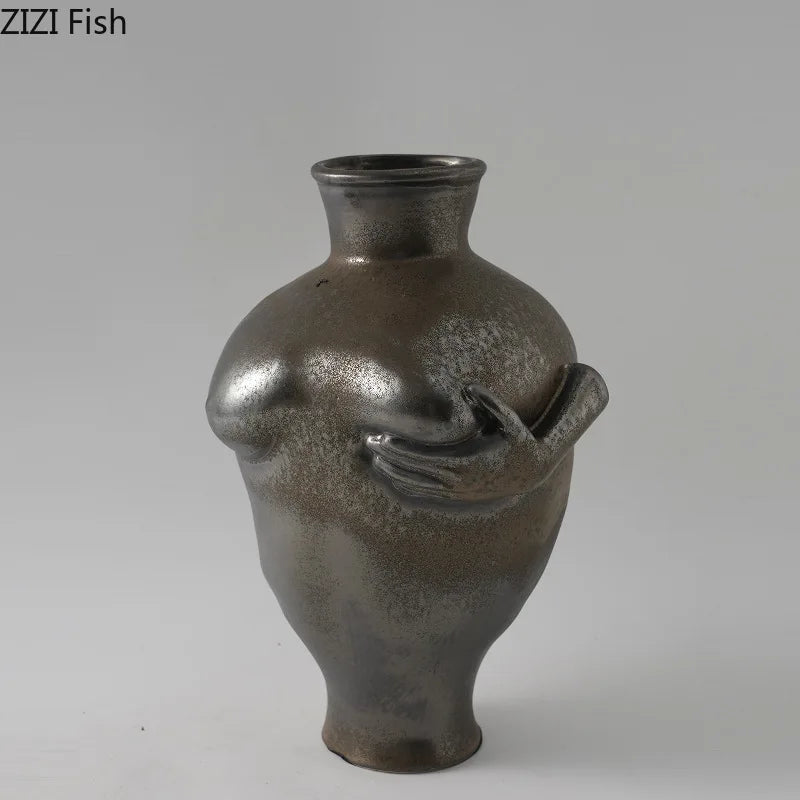 DecorBites™ Abstract Art Ceramic Vase for Desk Decoration and Room Aesthetic