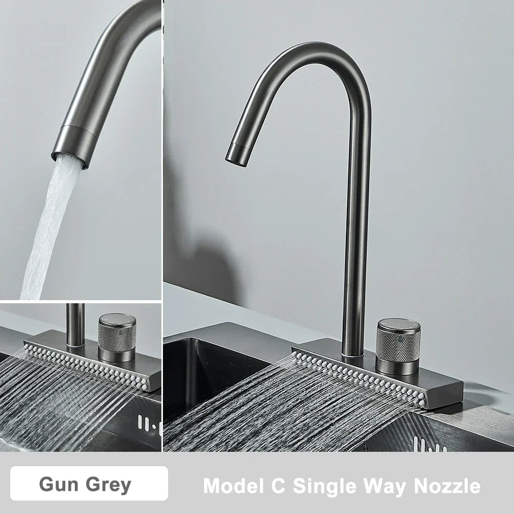 DecorBites™ Black Rainwater Kitchen Faucet Flexible Pull Out 3 Way Nozzle Mixer Tap