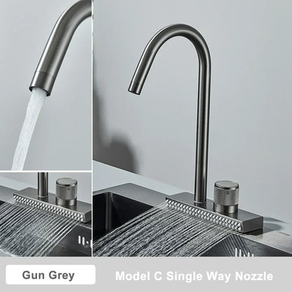 DecorBites™ Black Rainwater Kitchen Faucet Flexible Pull Out 3 Way Nozzle Mixer Tap