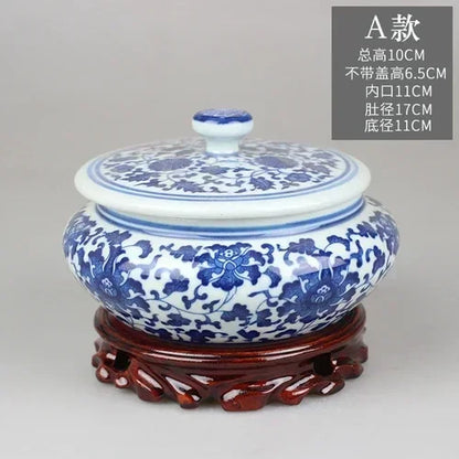 DecorBites™ Blue Flower Ceramic Tea Caddy Jar - Living Room Decor or Home Ornament