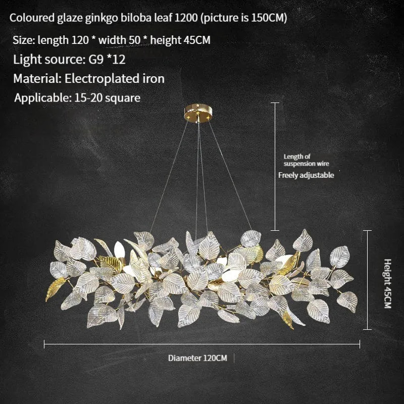 DecorBites™ Ginkgo Leaf Crystal Chandelier - Elegant LED Pendant Lamp for Dining & Living Room