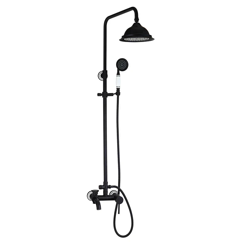 DecorBites™ 8" Black Rain Shower Head Set with Hand Spray and Mixer Faucet