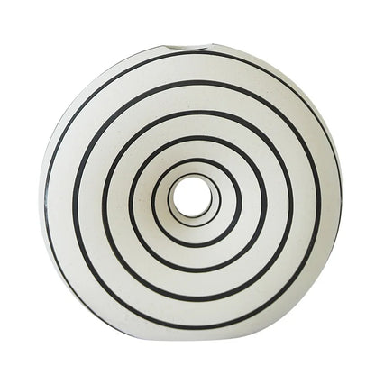 DecorBites™ Geometric Stripes Ceramic Vase with Round Cut-outs for Home Decor