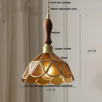 DecorBites™ Blue Glass LED Pendant Light Fixture with Adjustable Copper Knob Switch
