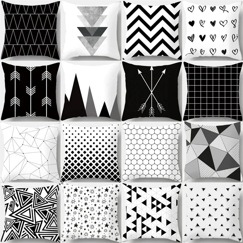 ™ Heart Stripe Pillow Cases | Black & White Polyester Cushion Covers