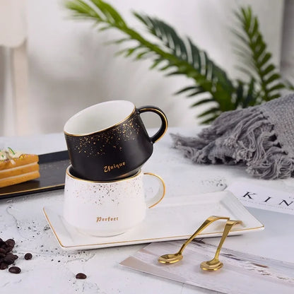 250ml DecorBites™ Ceramic Coffee Cup Set with Tray, Spoon - European Style Porcelain Mugs