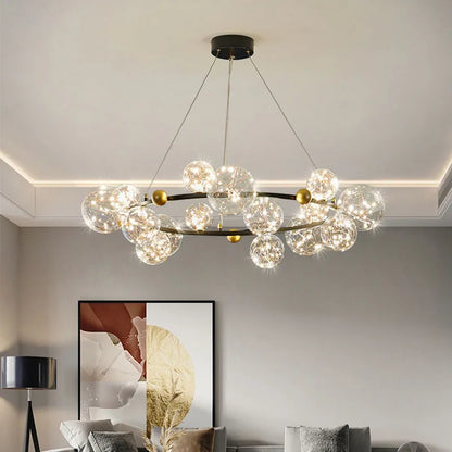 DecorBites™ Golden Ring Glass Ball Chandelier with Remote Control for Living Dining Room