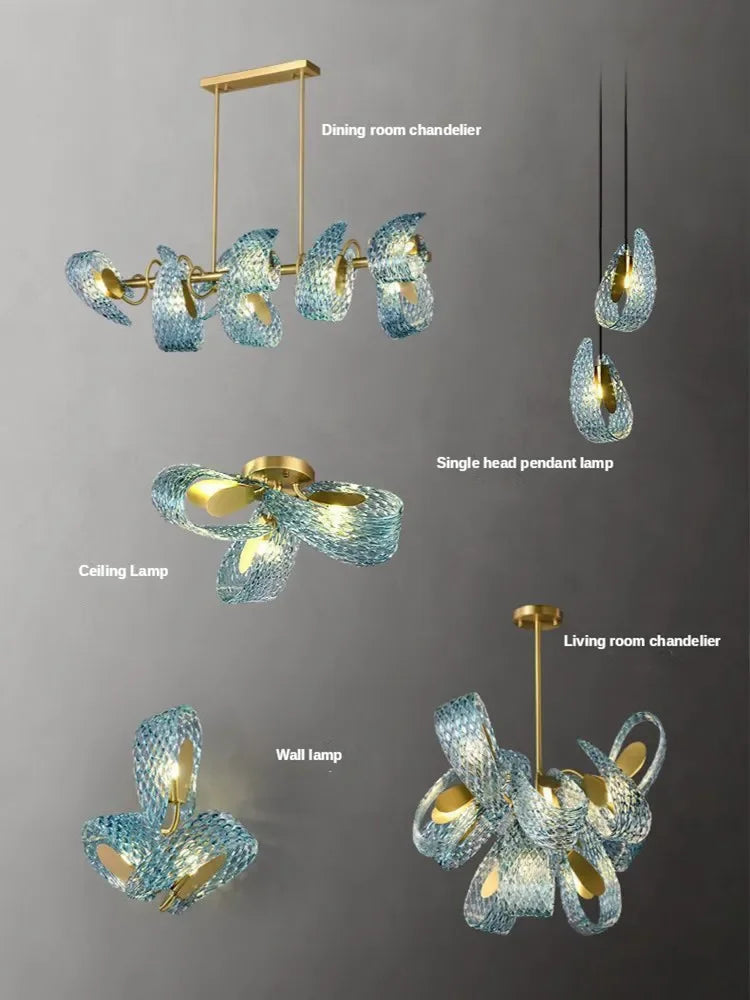 DecorBites™ Blue Peacock Leaf Glass Designer Chandeliers Lighting