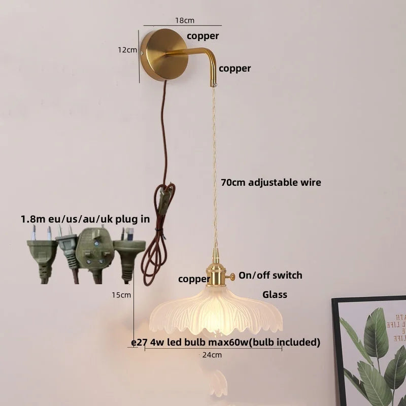 DecorBites™ Glass Copper LED Wall Sconce | Pull Chain Switch | Adjustable Bathroom Light