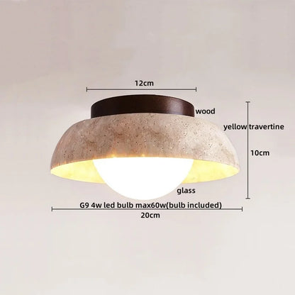DecorBites™ LED Rotatable Ceiling Lamp White Glass Yellow Travertine Wood Nordic Modern