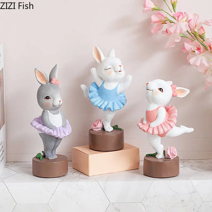 DecorBites™ Ballet Rabbit Dancer Sculpture - Cute Ballerina Statue for Modern Desk Decor