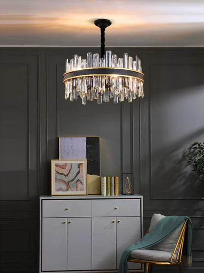 DecorBites™ Crystal Chandelier Round Light Fixture for Luxury Living Room Décor