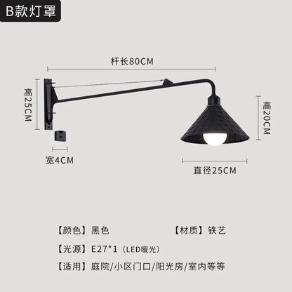DecorBites™ Black LED Swing Arm Wall Lamp for Outdoor Decor in Bedroom, Balcony & Aisle