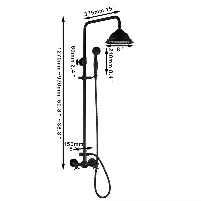 DecorBites™ 8" Black Rain Shower Head Set with Hand Spray and Mixer Faucet