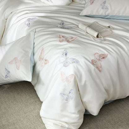 DecorBites™ Butterfly Embroidery Lyocell Cotton Bedding Set, Silky Soft Cool Feeling Sheets